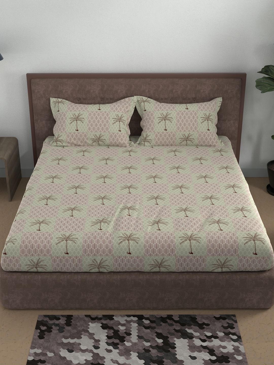 

BELLA CASA Green & Purple Floral 180 TC Queen Bedsheet Set-2.24 m x 2.44 m
