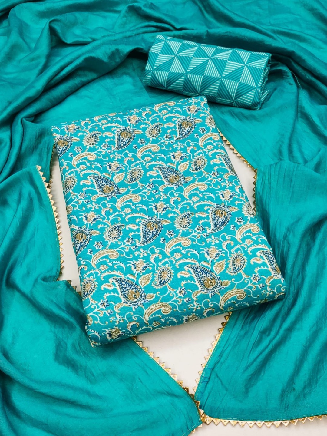 

SWARNGANGA TEX Paisley Printed Unstitched Dress Material, Blue