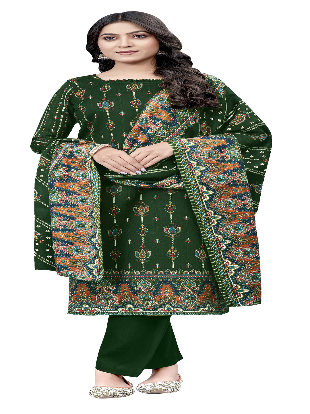 

DRAVINAM Trends Printed Unstitched Dress Material, Green