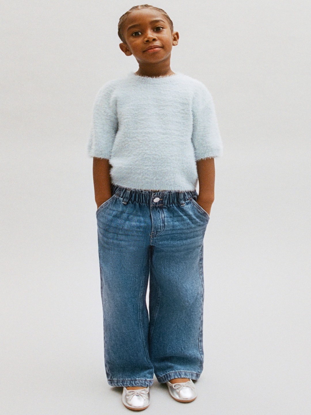 

H&M Wide Leg Paper Bag Jeans, Blue