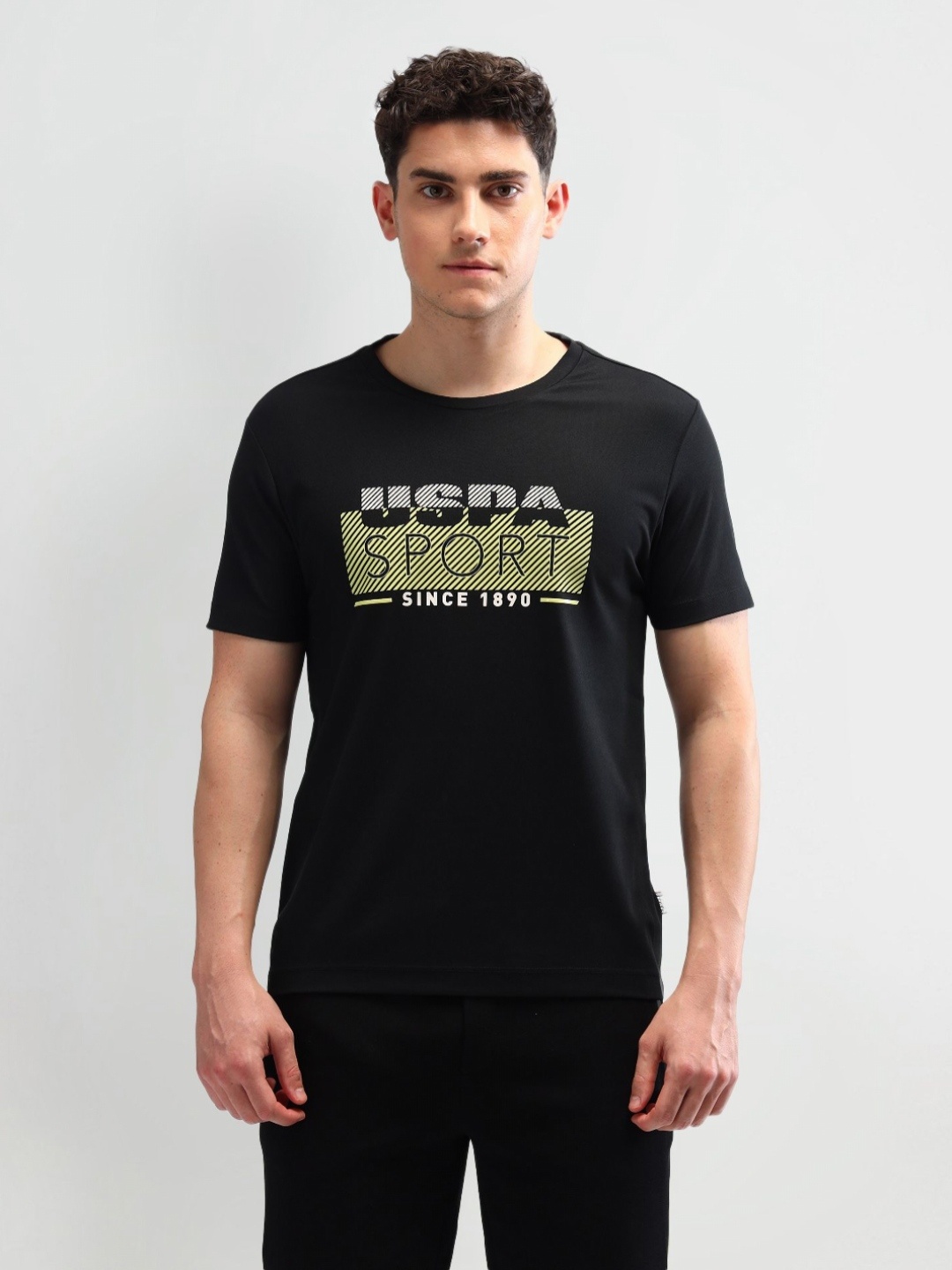 

U.S. Polo Assn. Men Typography Printed Round Neck Slim Fit T-shirt, Black