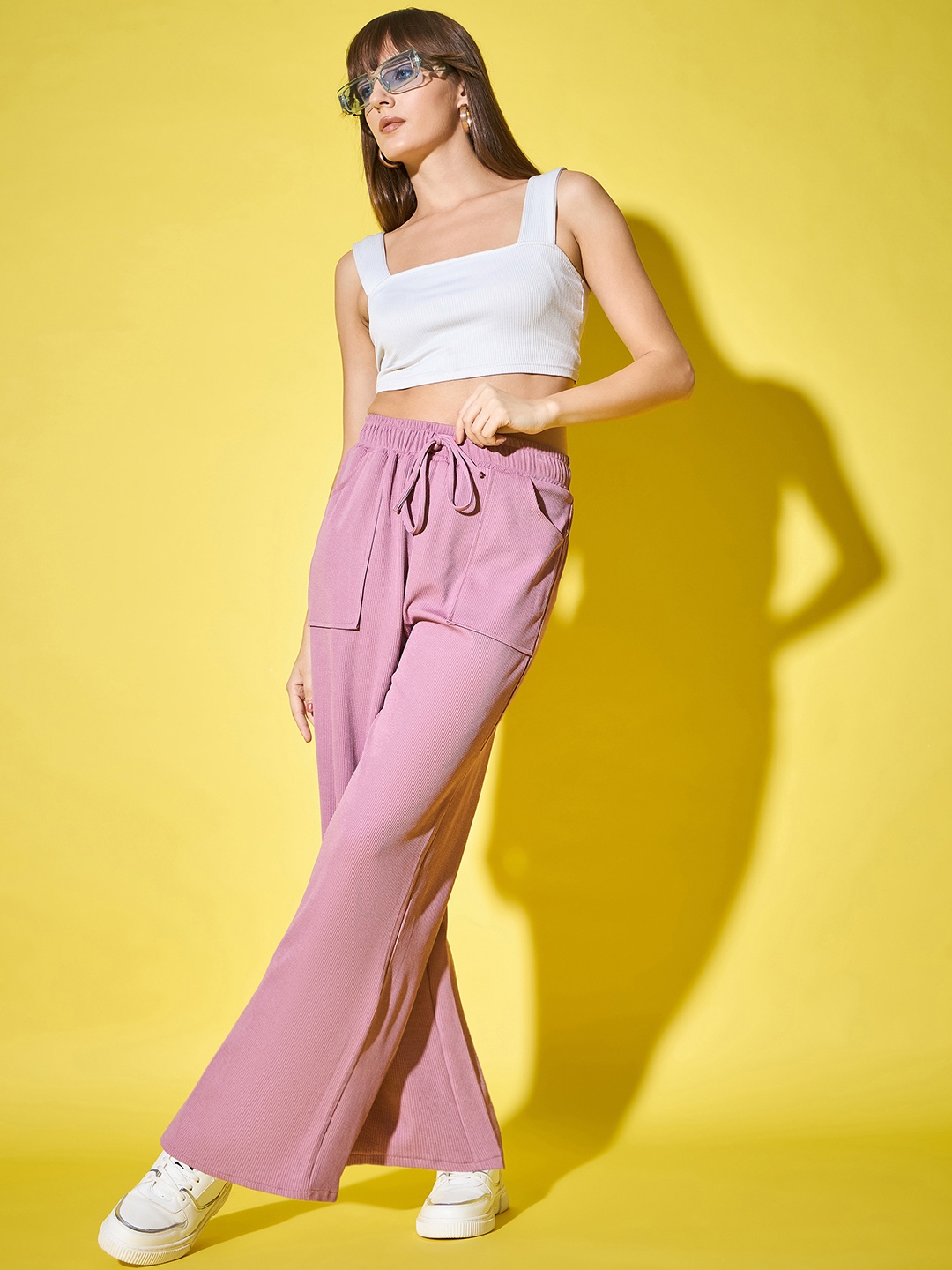 

BUY NEW TREND Women Relaxed High-Rise Loose Fit Cargos Trousers, Pink