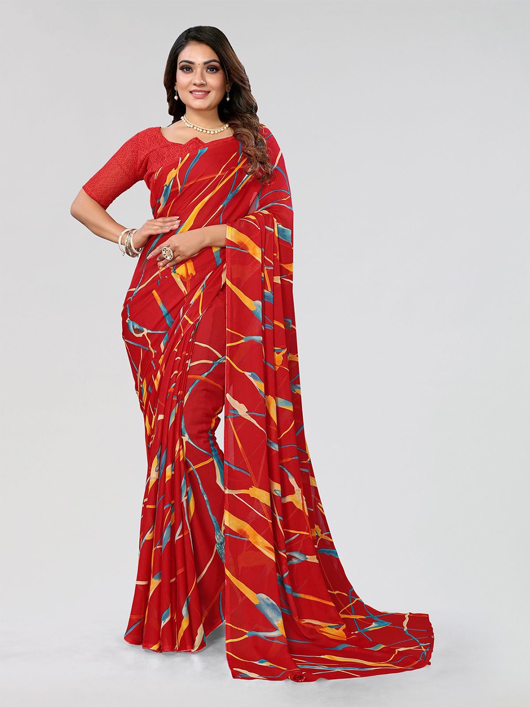 

Moda Rapido Women Saree With Blouse Piece, Red