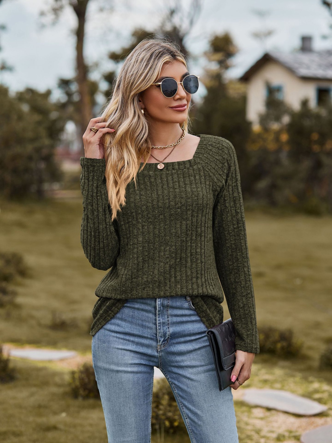 

StyleCast x Revolte Ribbed Square Neck Regular Longline Top, Green
