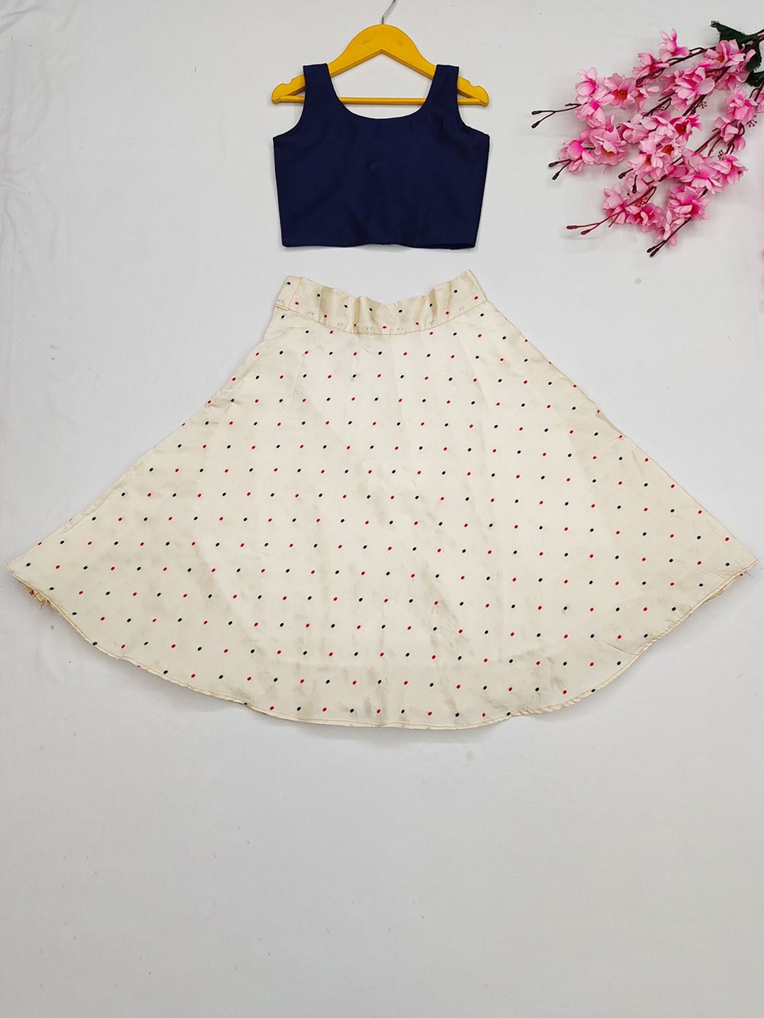 

DHRUV CREATION Girls Ready to Wear Lehenga & Choli, Navy blue