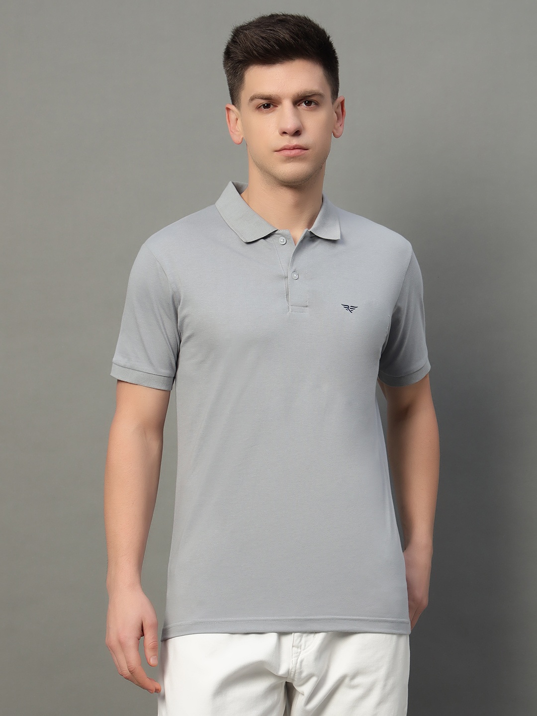 

RISS Men Solid Polo Collar Cotton T-shirt, Grey