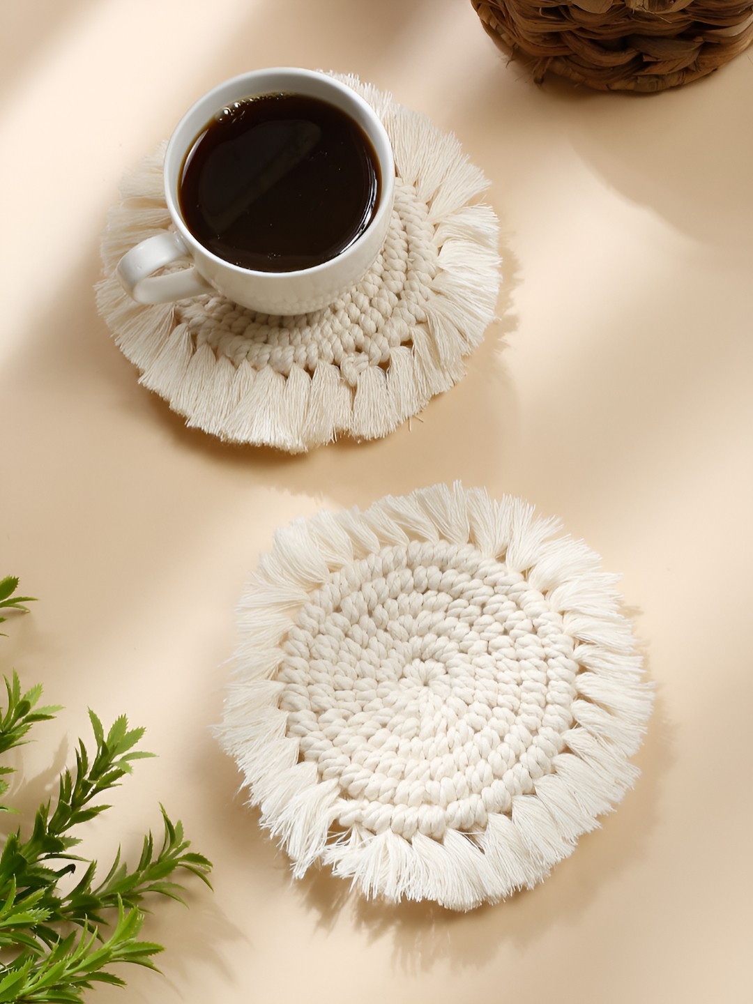

My Creative Hut Bohomian Style Off-white 2 Pieces Textured Round Coasters