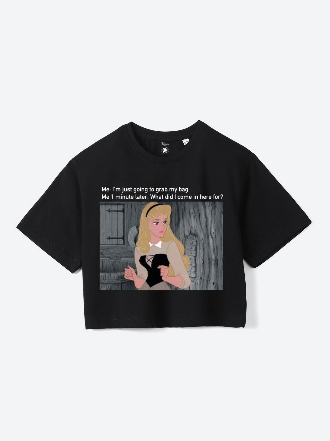 

YK Disney Girls Typography Printed Round Neck Cotton Boxy T-shirt, Black