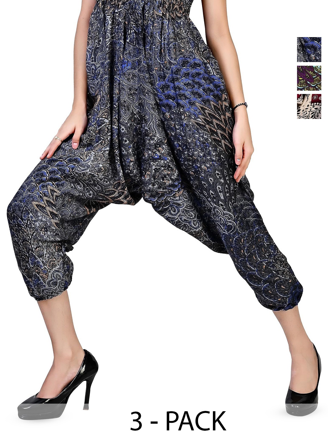 

NarNari Women Pack Of 3 Printed High-Rise Harem Pants, Green