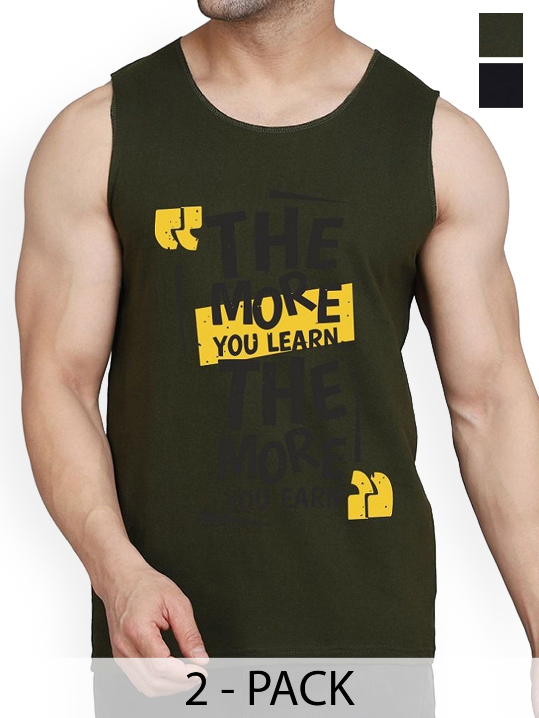 

Woostro Men Pack Of 2 Printed Cotton Innerwear Vests, Black