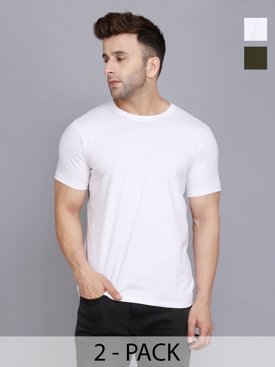 

WOOSTRO Men 2 Monochrome Slim Fit T-shirt, White