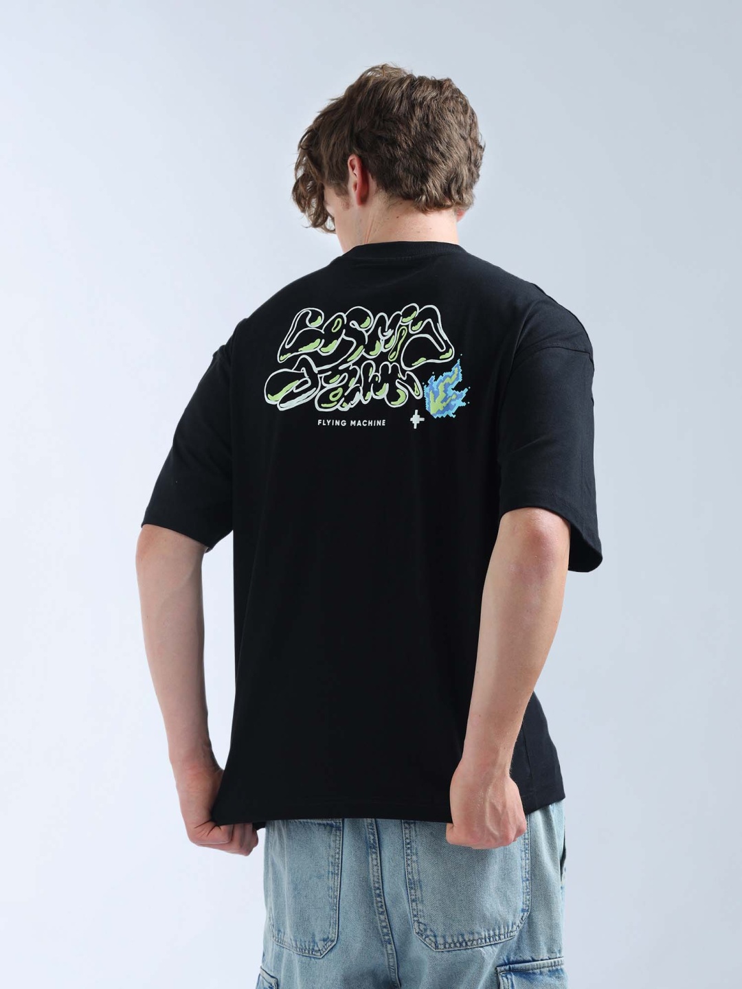 

Flying Machine Graphic Printed Oversized Fit T-Shirt, Black