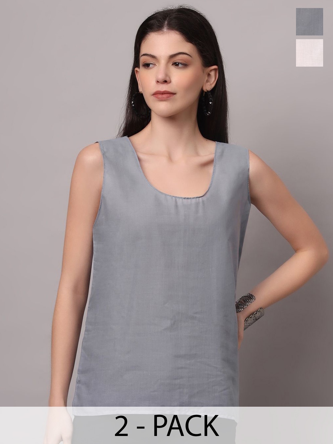 

PARAMOUNT CHIKAN Pack of 2 Cotton Round Neck Slips, Grey