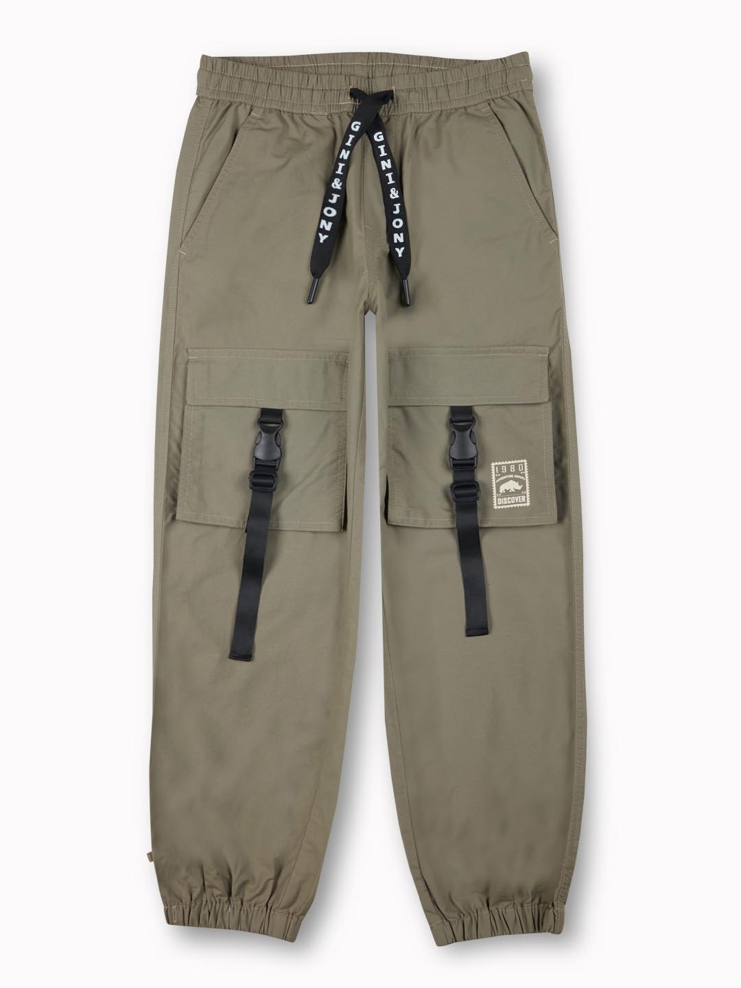 

Gini and Jony Boys Cotton Mid-Rise Comfort Cargos, Olive