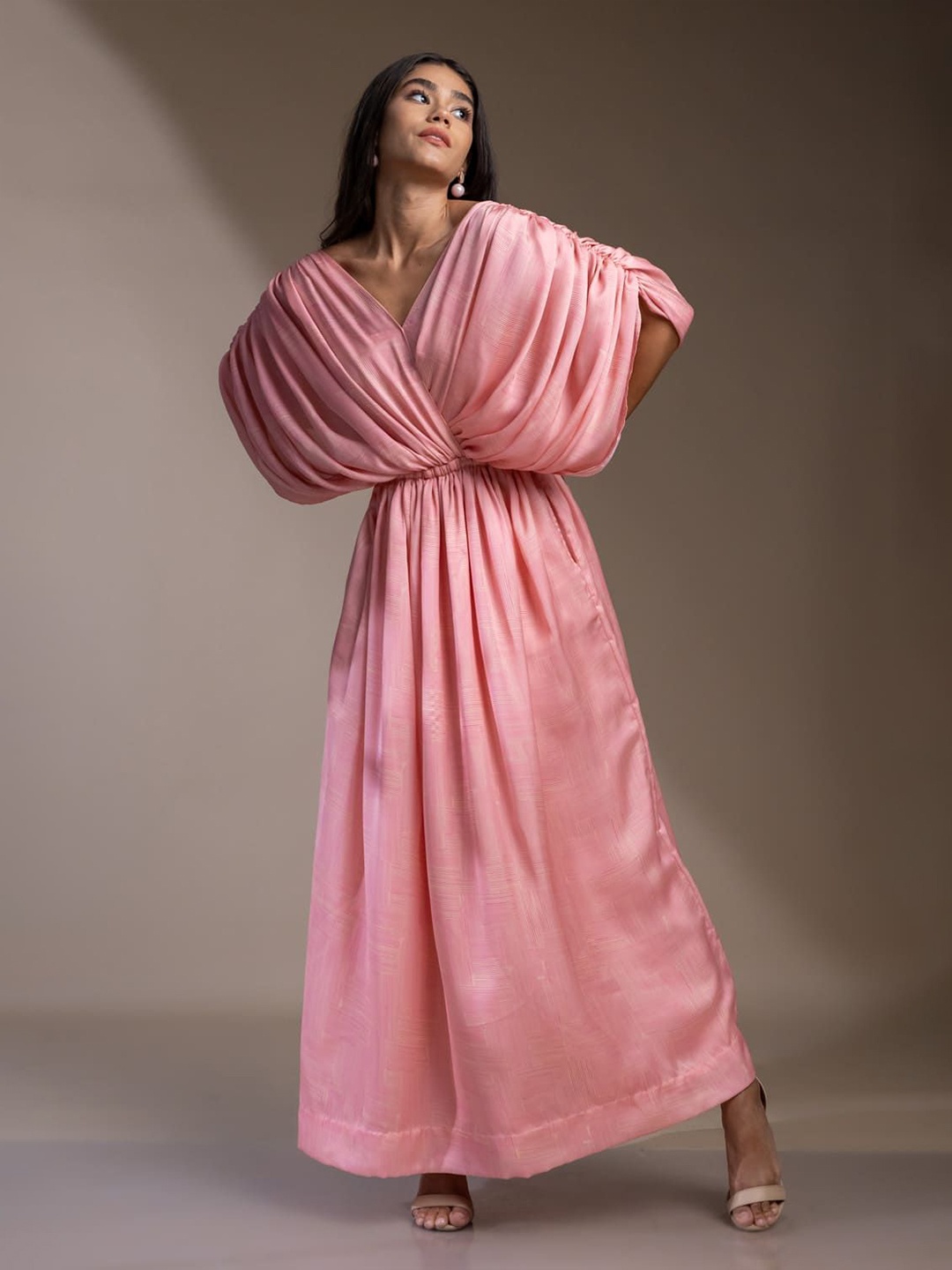 

Mamicha Print Puff Sleeve Georgette Maxi Dress, Pink