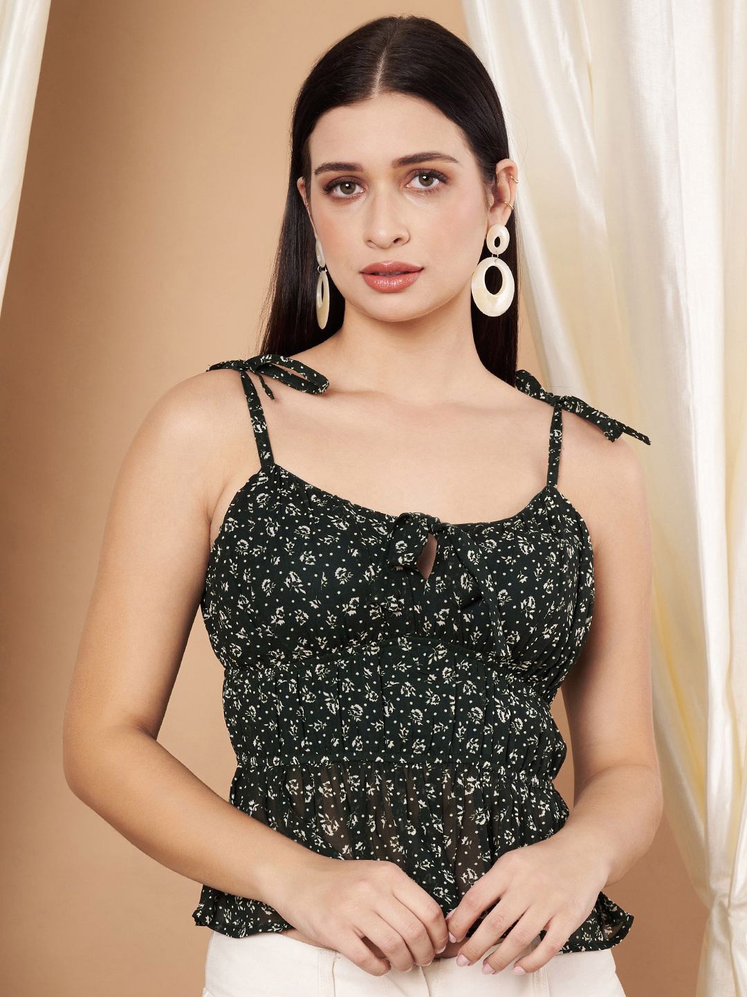

Moda Rapido Women Floral Print Wrap Crop Top, Green