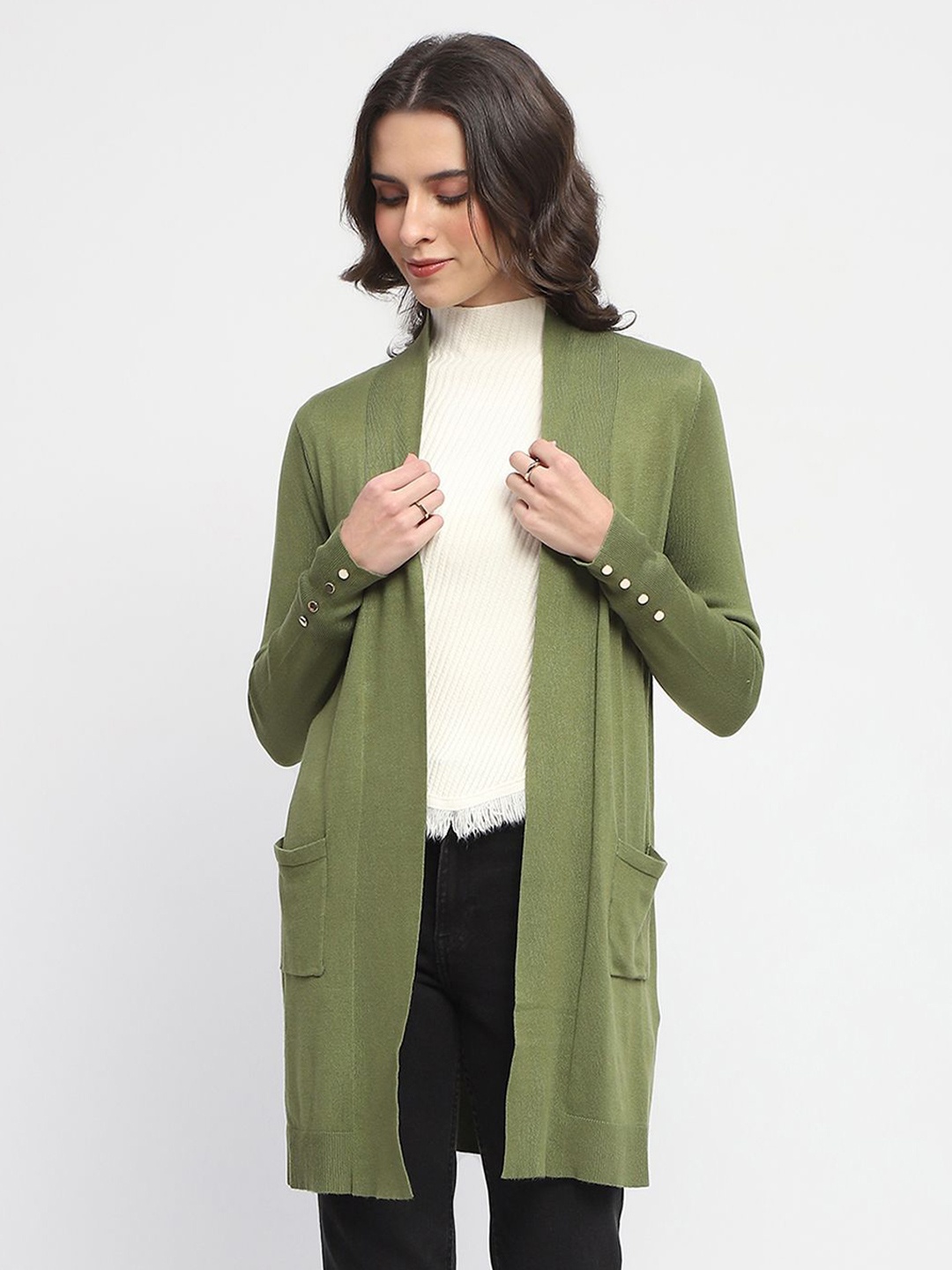 

Madame Longline Front Open Shrug, Olive