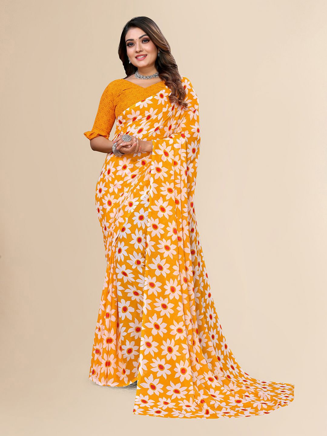 

Moda Rapido Floral Printed Saree, Yellow