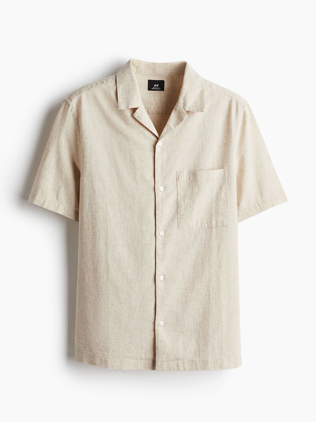 

H&M Regular Fit Short-Sleeved Linen-Blend Shirt, Beige