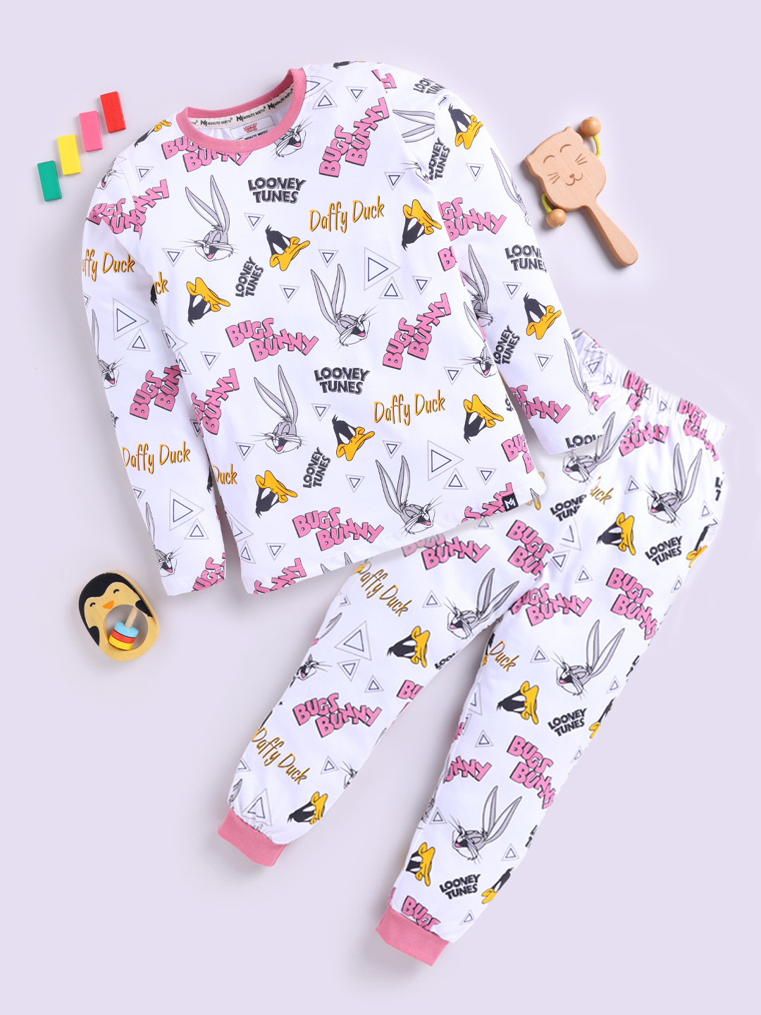 

YK X Minute Mirth Boys Looney Tunes Printed Pure Cotton Clothing Set, White