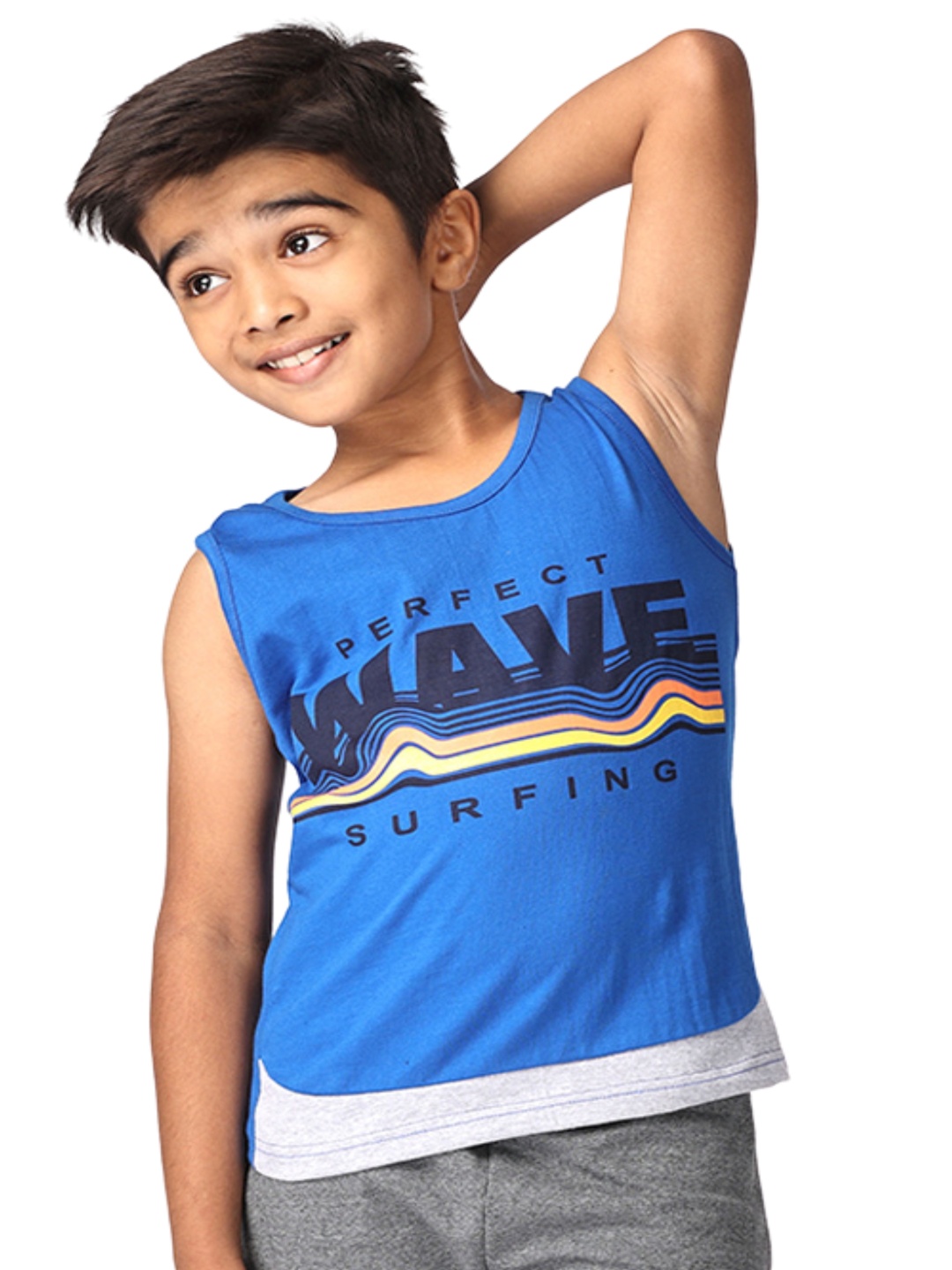

TotzTouch Boys Typography Printed Round Neck Cotton Relaxed Fit T-shirt, Blue