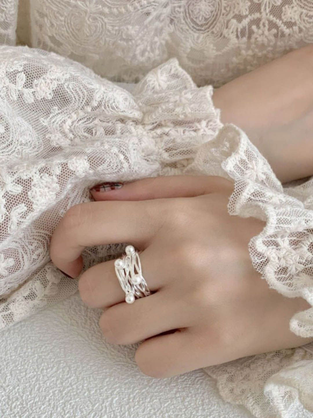 

StyleCast Beaded-Studded Finger Ring, Silver
