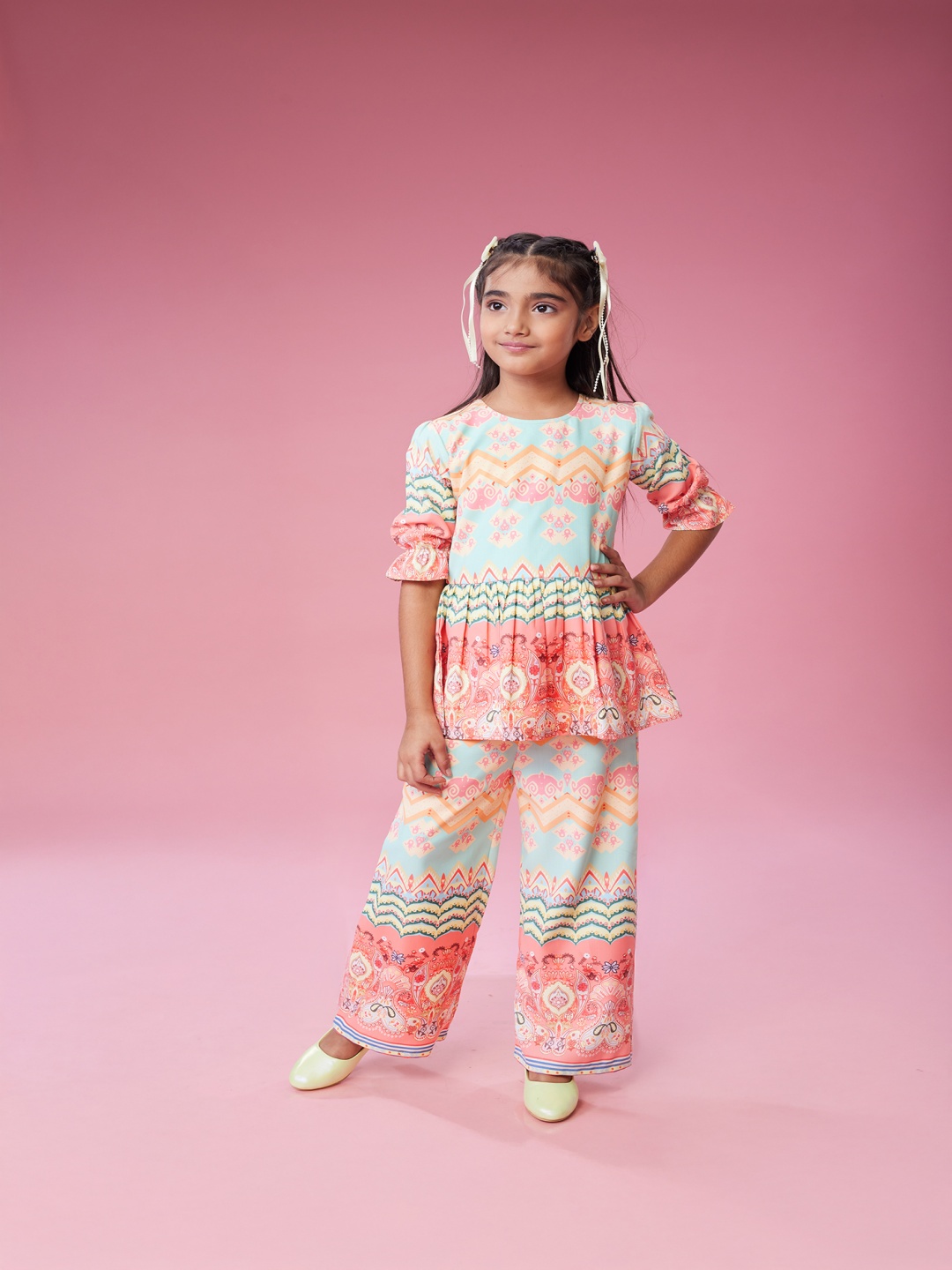 

MASTARANG Girls Ethnic Motifs Printed Top With Trouser, Blue