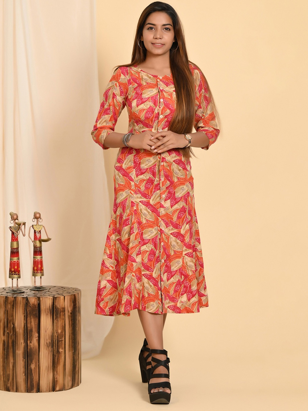 

Rashmi Shree Creation Women Floral Print Midi Dress, Orange