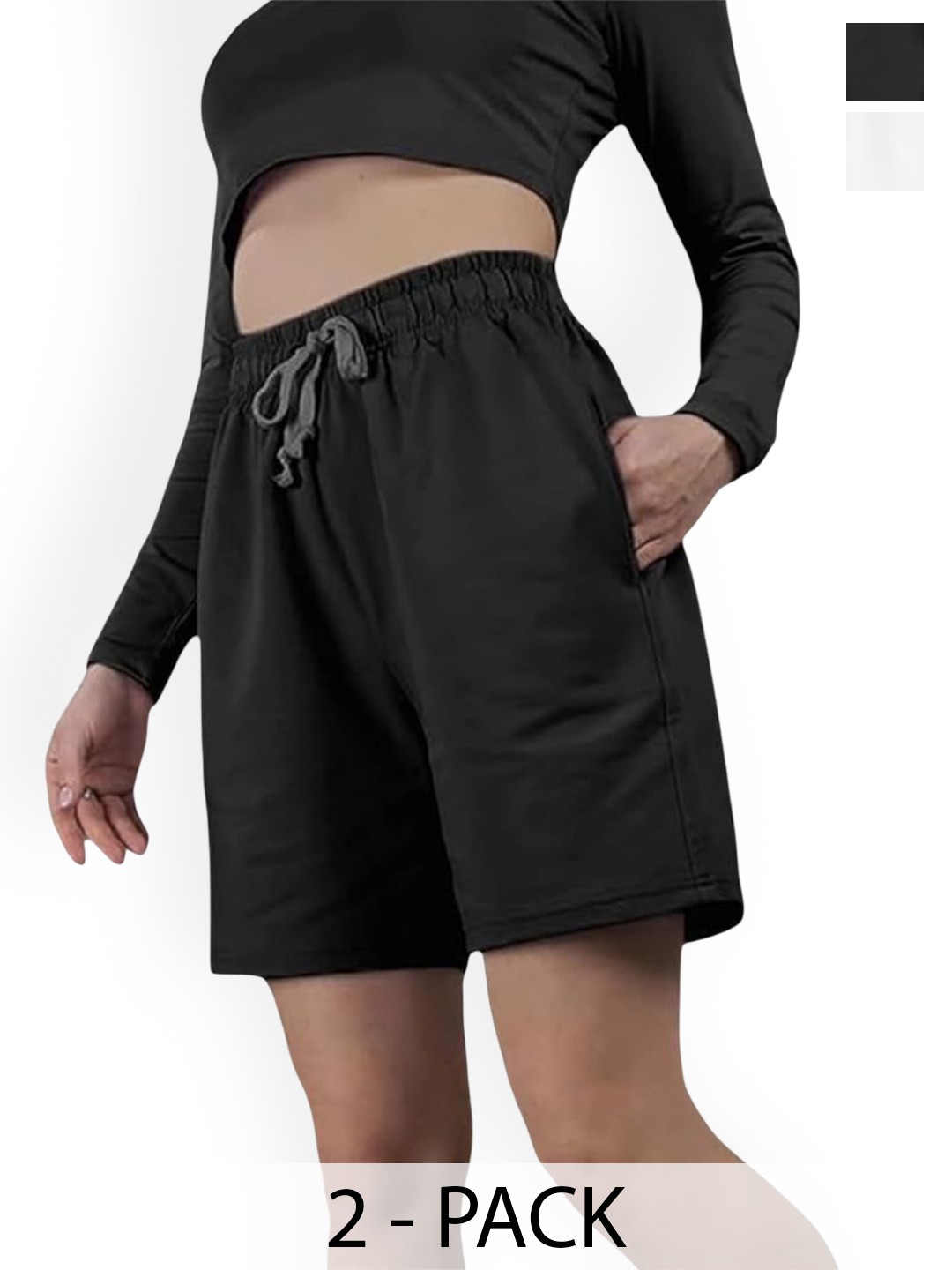 

NOTWILD Women Pack Of 2 Regular Fit Shorts, Black