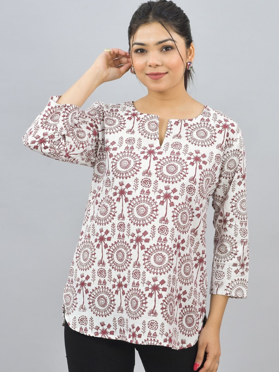 

GiftyBasket Ethnic Motifs Printed Pure Cotton Kurti, Maroon