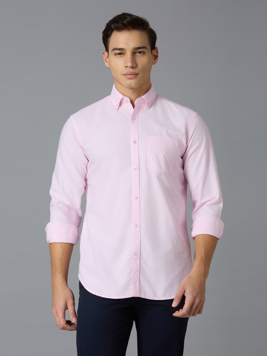 

Reid & Taylor Men India Slim Fit Spread Collar Solid Cotton Casual Shirt, Pink