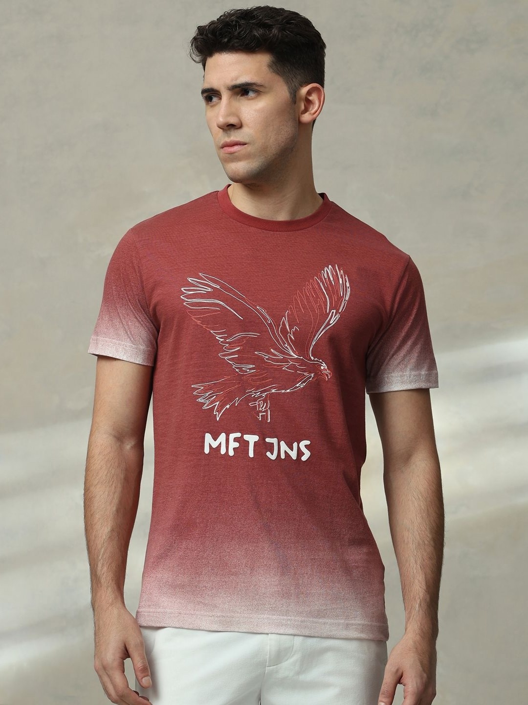 

Mufti Men Graphic Printed Round Neck Cotton Slim Fit T-shirt, Maroon