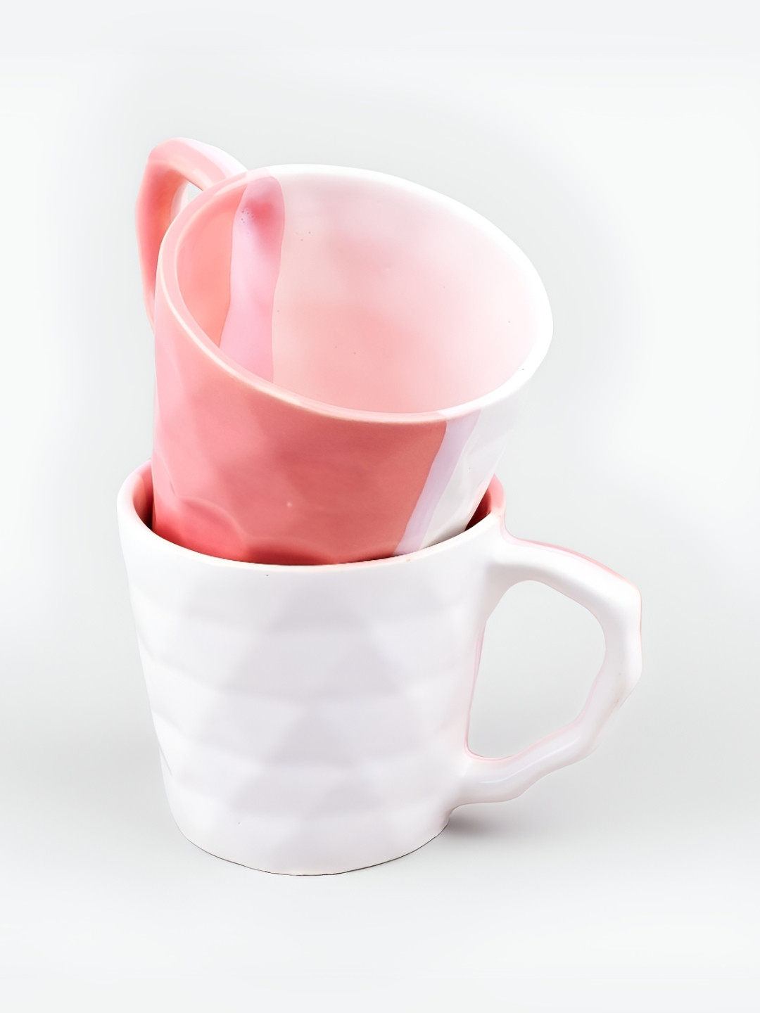 

Storepedia White & Peach-Coloured Textured Ceramic Glossy Cups Set of Cups and Mugs