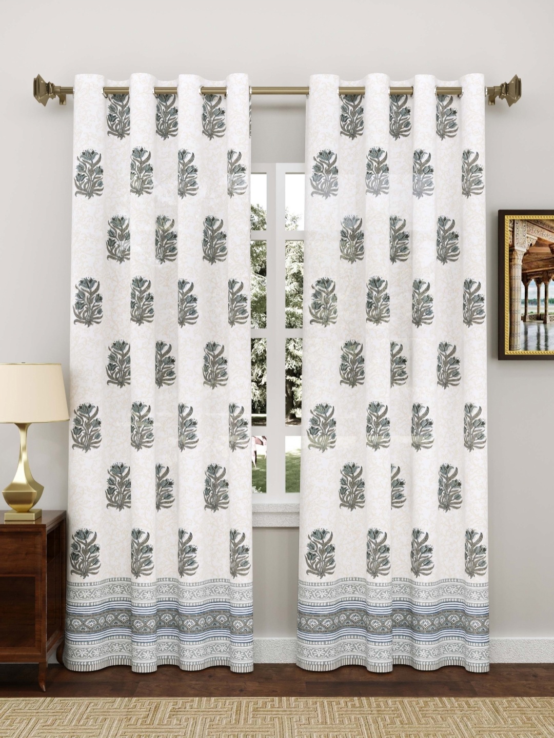 

Myntra Elegant Homes Grey & White Set of 2 Ethnic Motifs Door Curtain