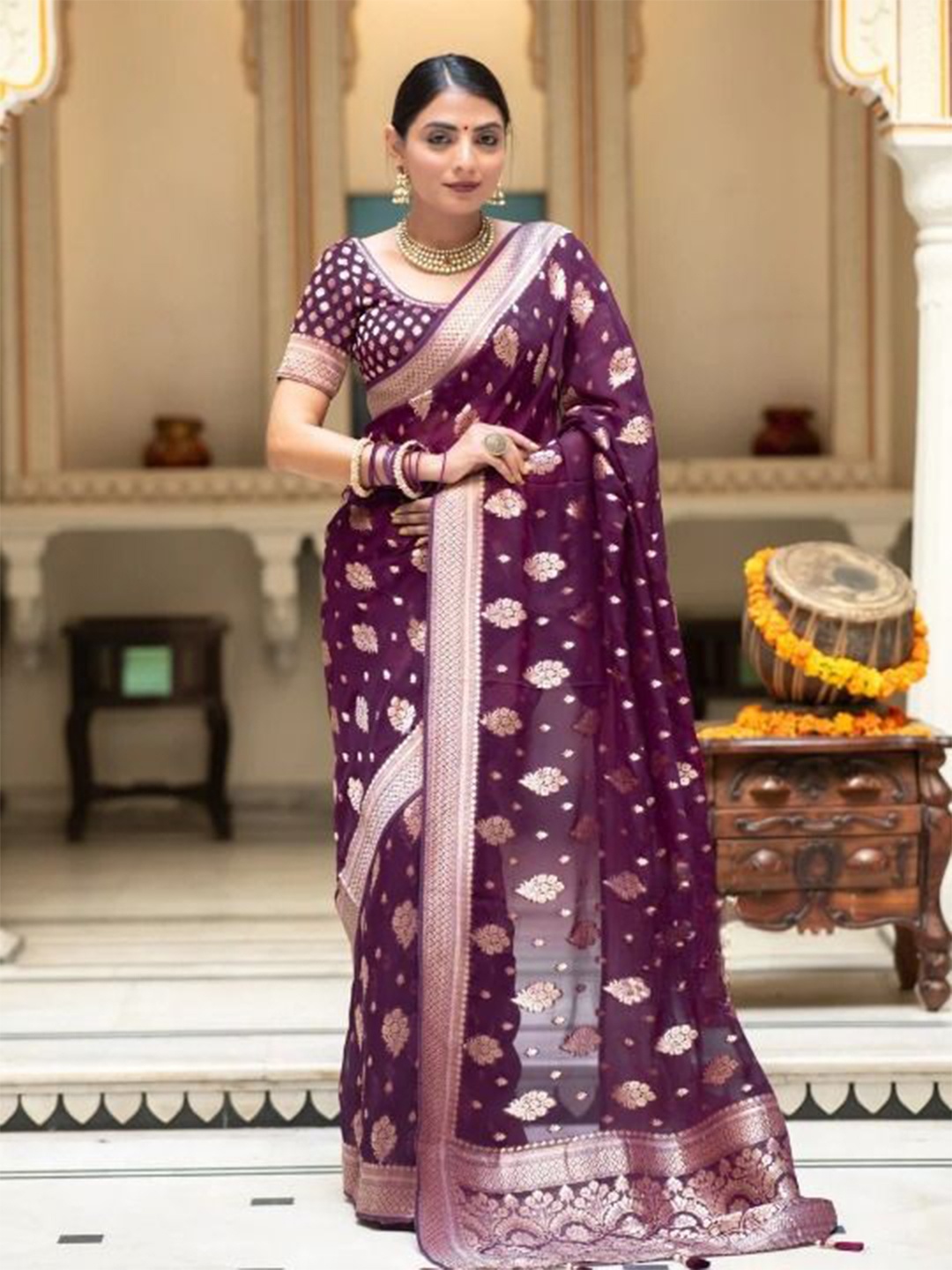 

bansari textiles Woven Design Patola Saree, Purple