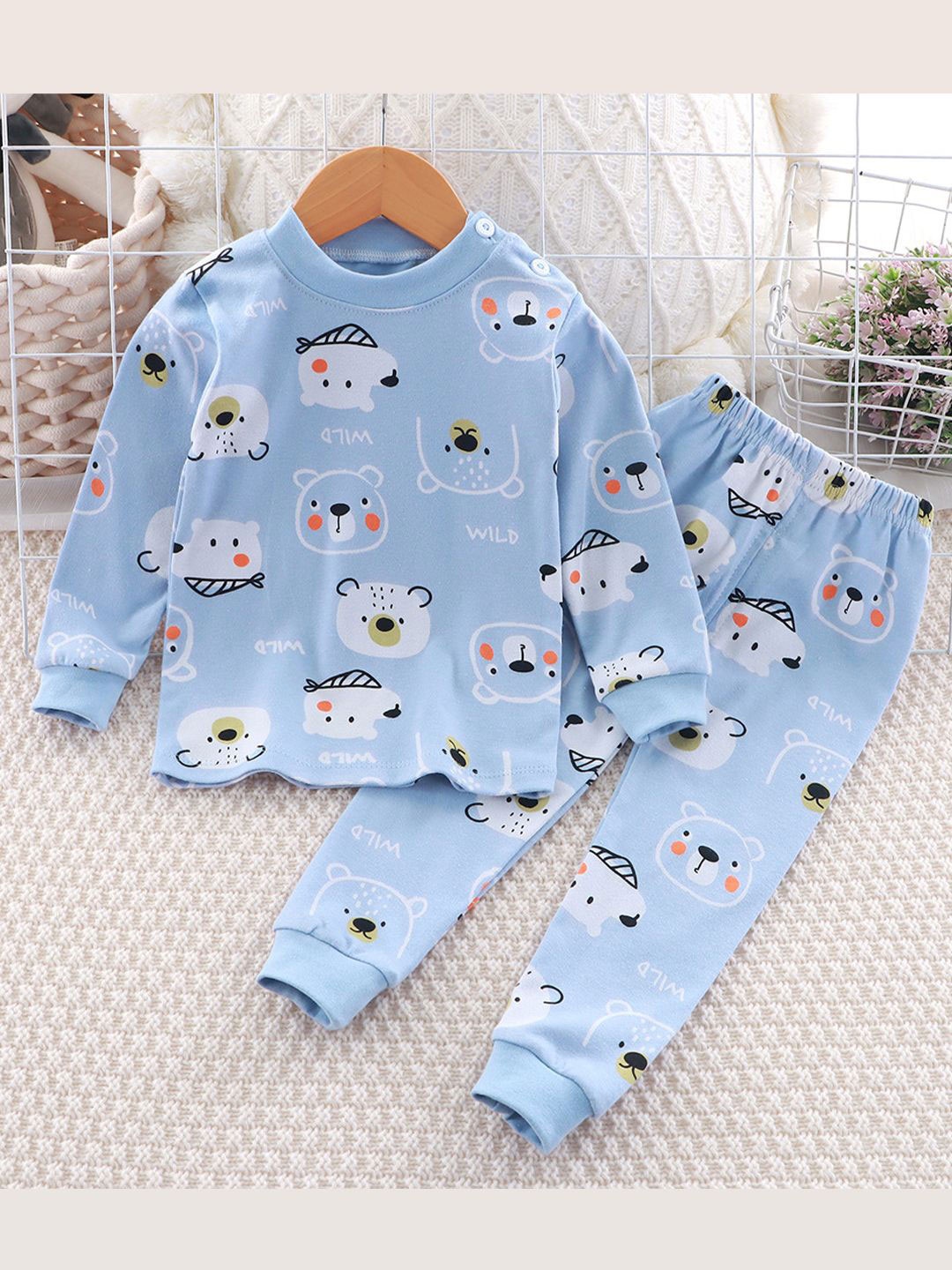 

Bold N Elegant Kids Printed Long Sleeves Pure Cotton Sweatshirt And Joggers, Blue