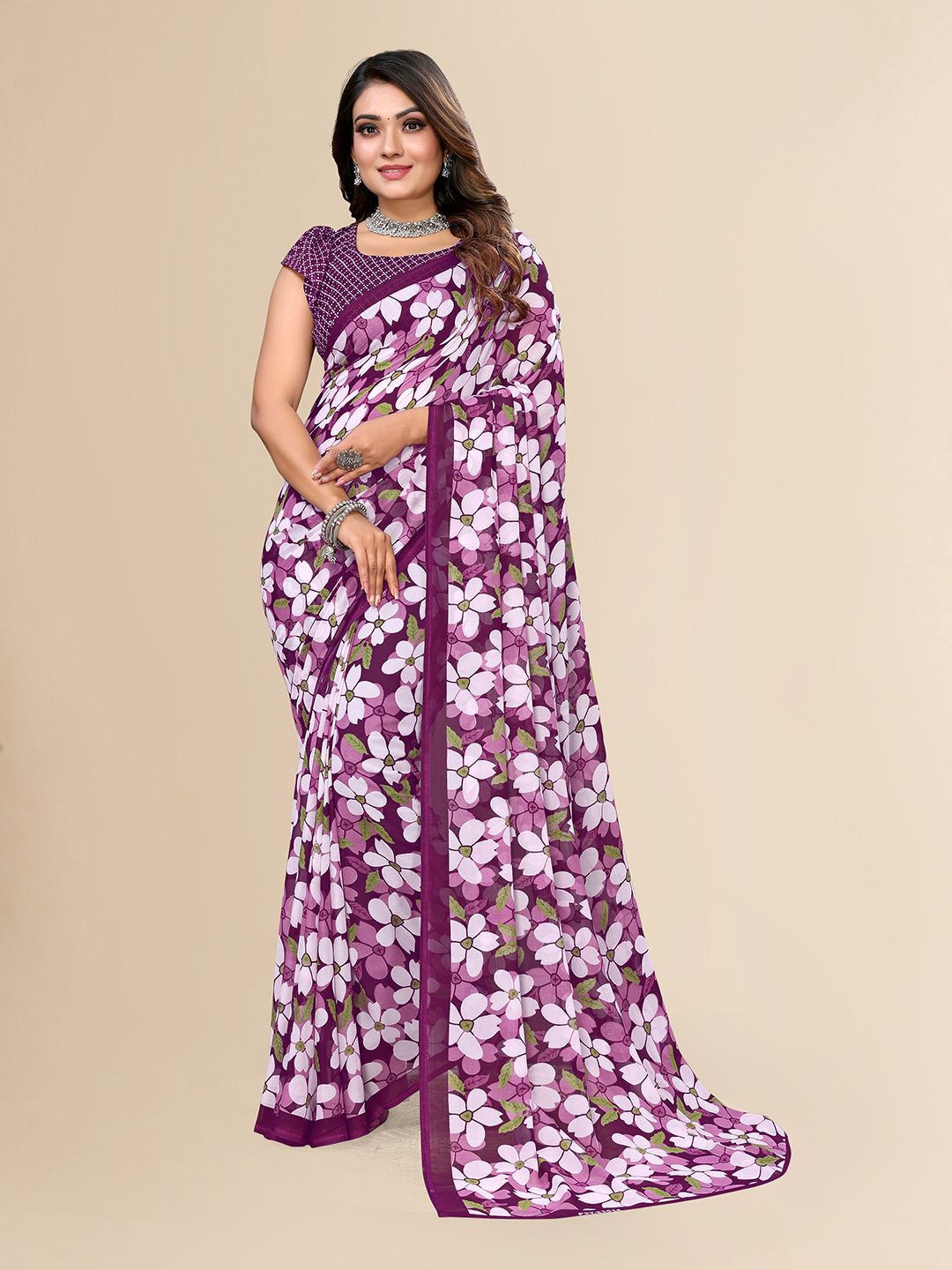 

Moda Rapido Floral Printed Saree, Purple