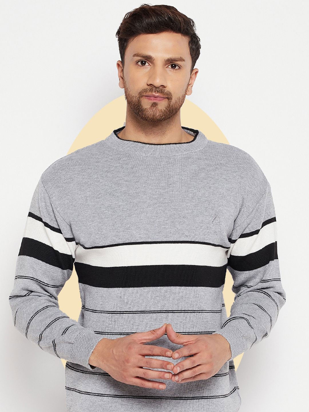 

LYCOS Men Striped Woollen Pullover, Grey