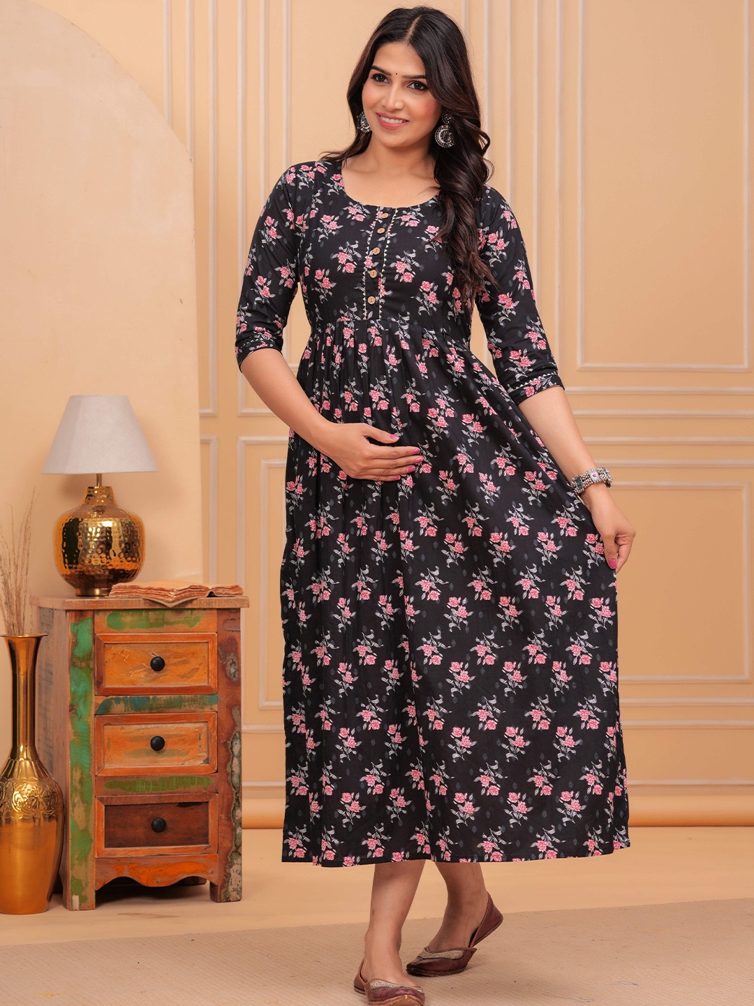 

mad fury Floral Print Maternity Maxi Dress, Black