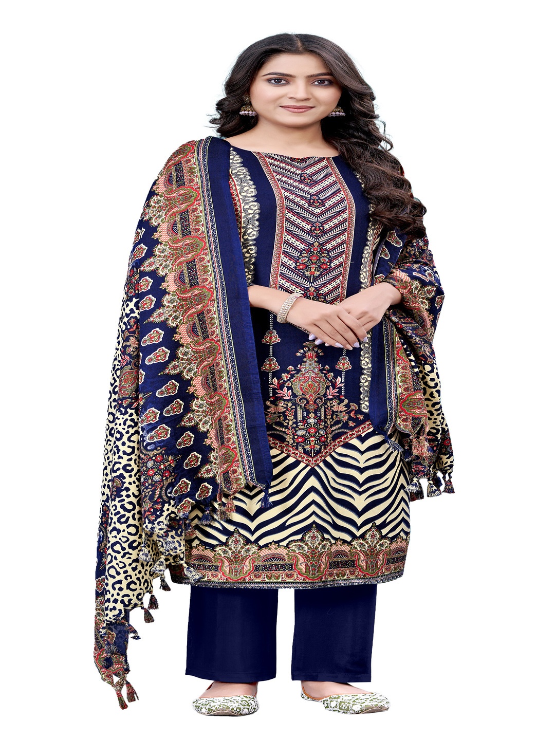 

DRAVINAM Trends Printed Unstitched Dress Material, Blue