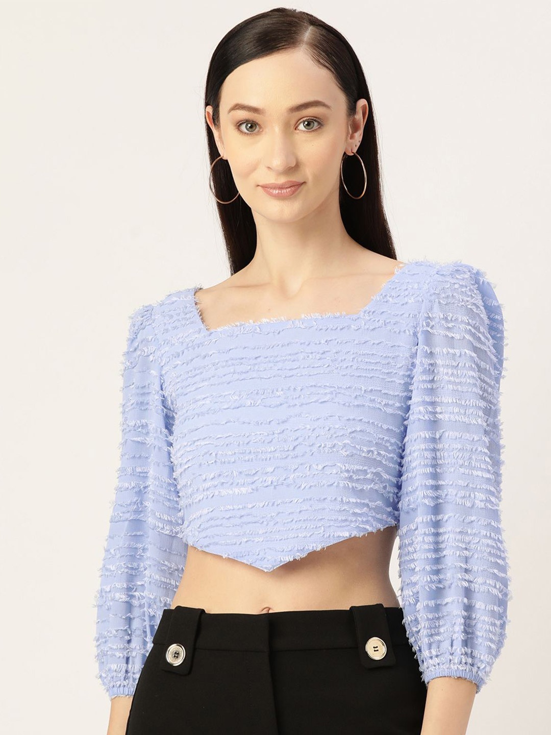 

Moda Rapido Women Puff Sleeve Crop Top, Blue