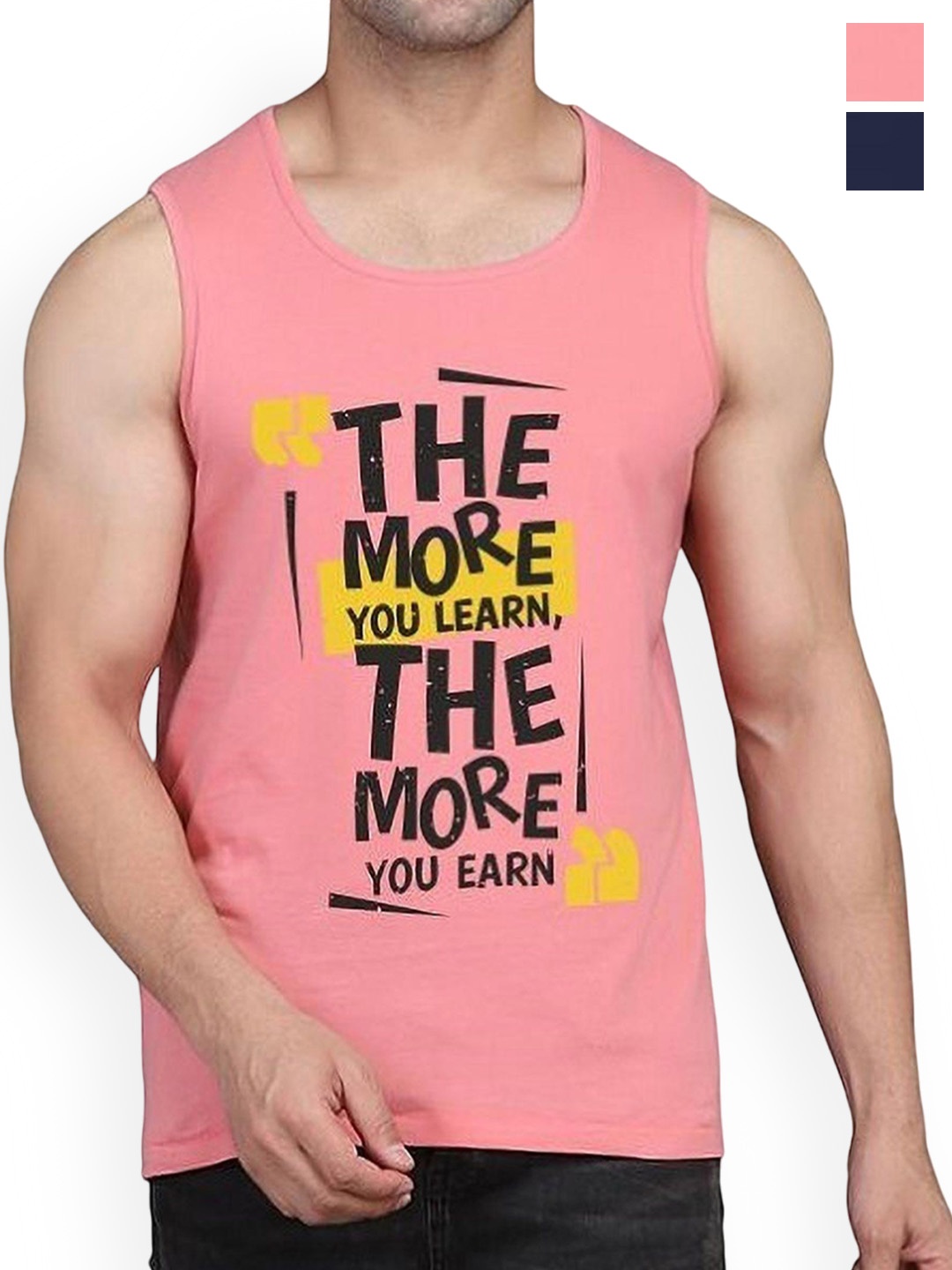 

Woostro Men Pack Of 2 Printed Pure Combed Cotton Gym Vests, Navy blue