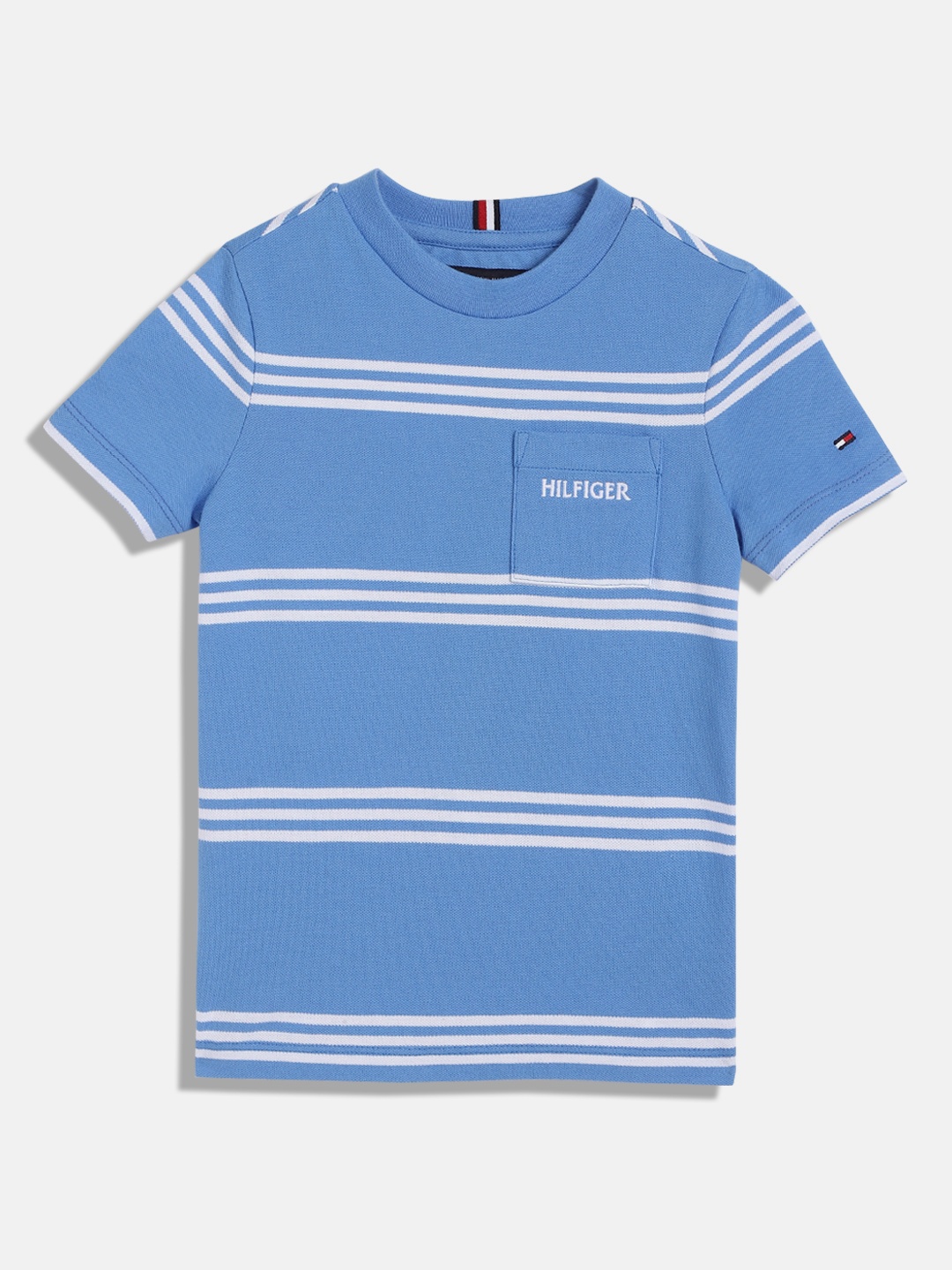 

Tommy Hilfiger Boys Striped Round Neck Cotton T-shirt, Blue