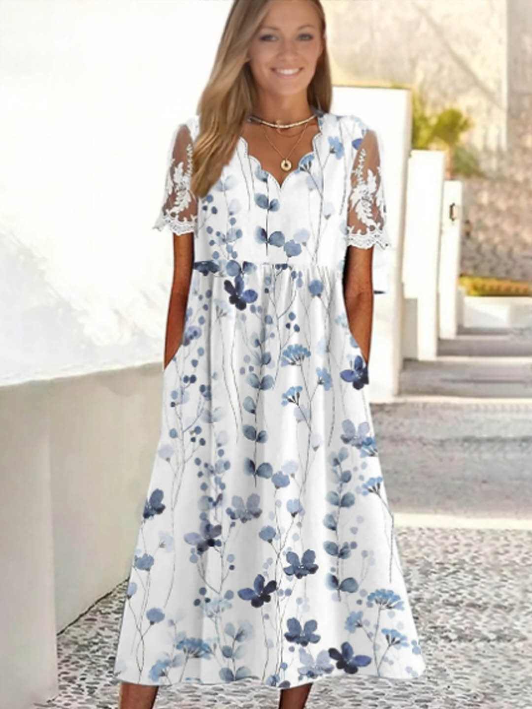 

StyleCast Floral Print Flared Sleeve Fit & Flare Maxi Dress, White