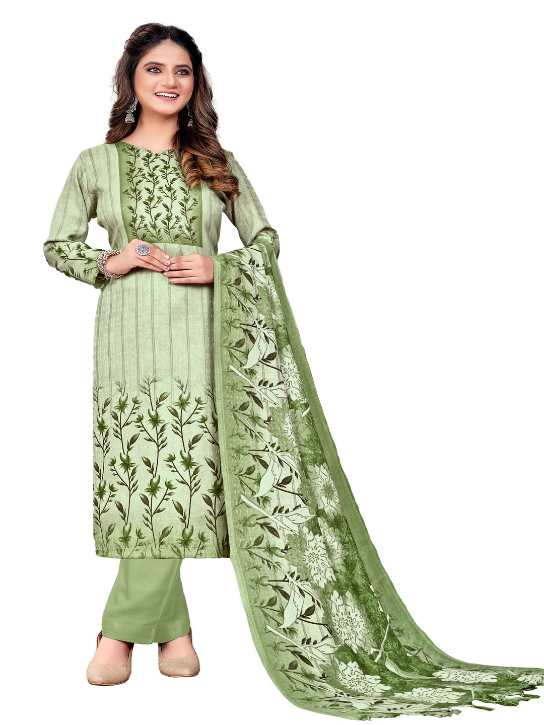 

DRAVINAM Trends Floral Printed Unstitched Dress Material, Green