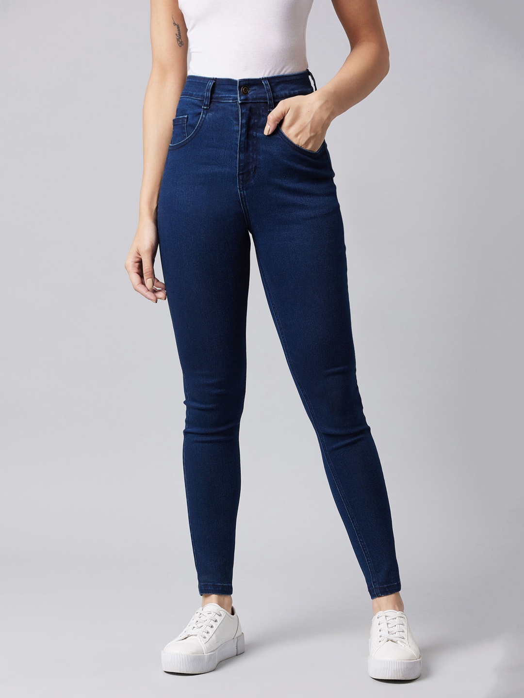 

POMPOUS Women Jean Slim Fit High-Rise Stretchable Jeans, Navy blue