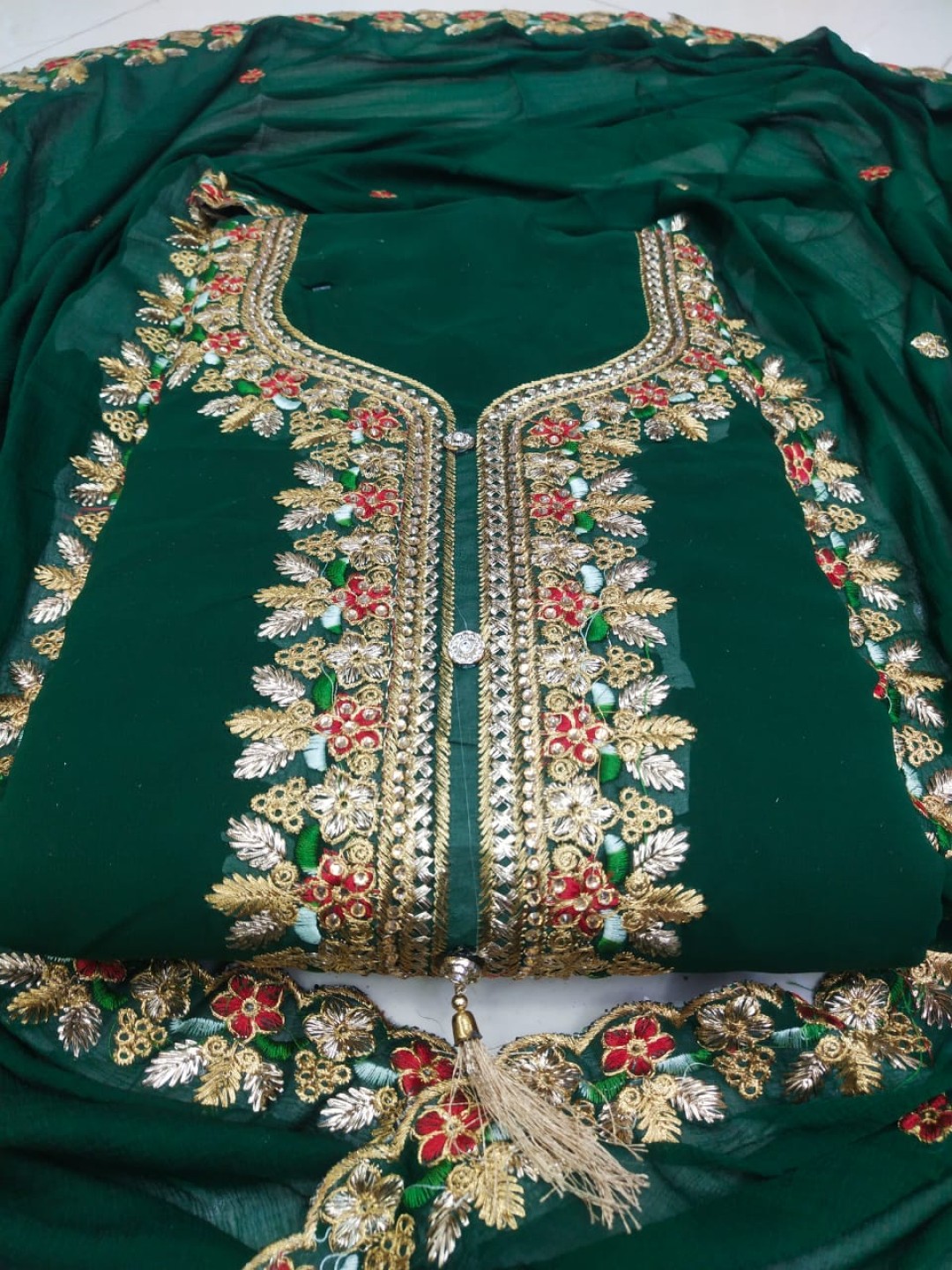 

SWARNGANGA TEX Floral Embroidered Unstitched Dress Material, Green