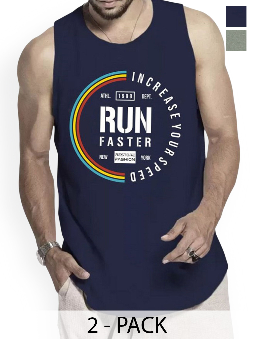 

WOOSTRO Men Pack of 2 Printed Cotton Innerwear Vests, Green