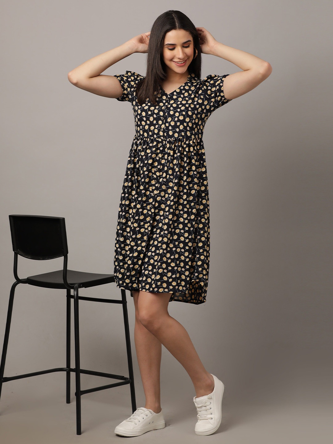

OZURY Floral Print A-Line Dress, Blue