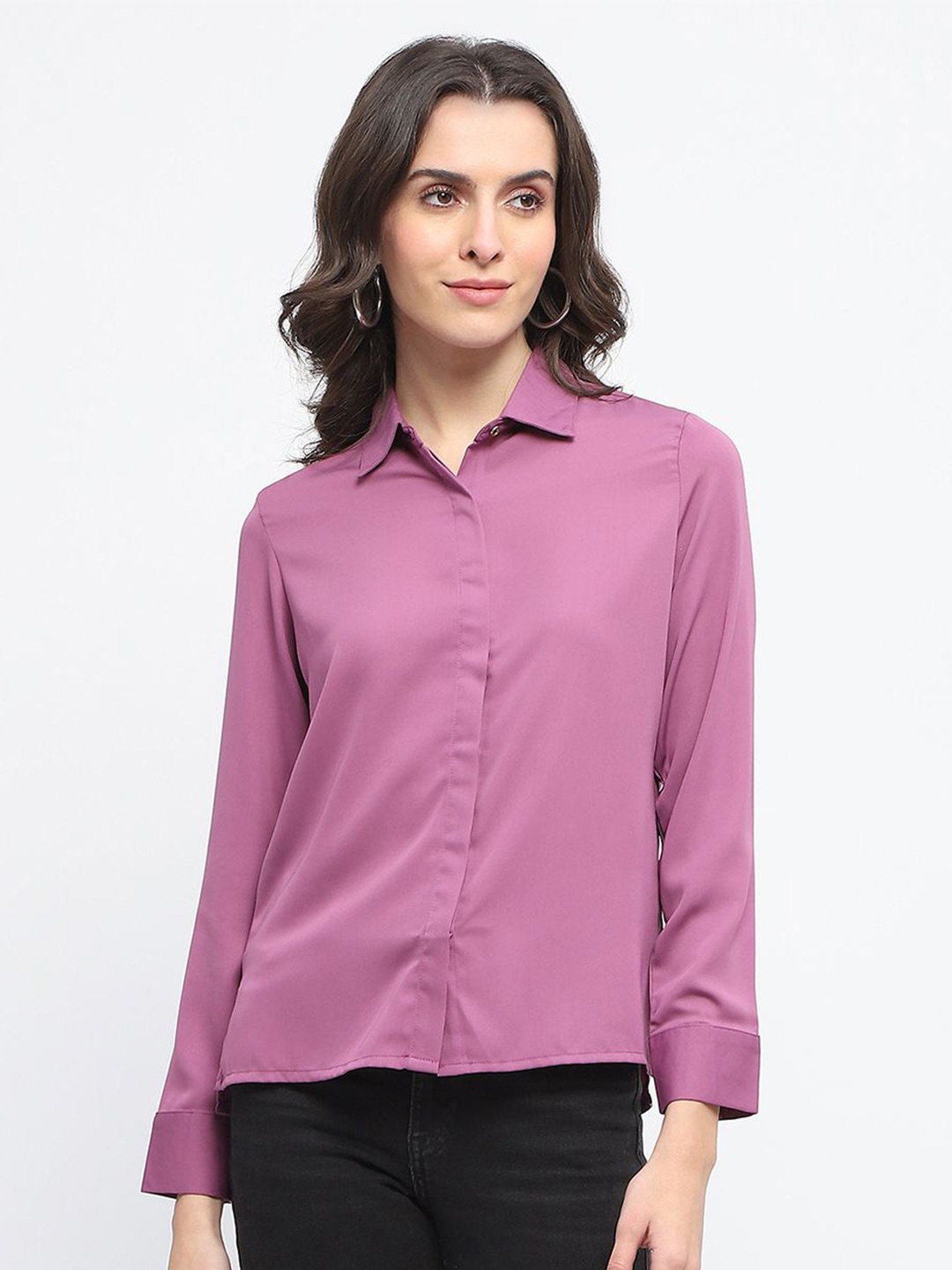 

Madame Women Spread Collar Solid Formal Shirt, Mauve